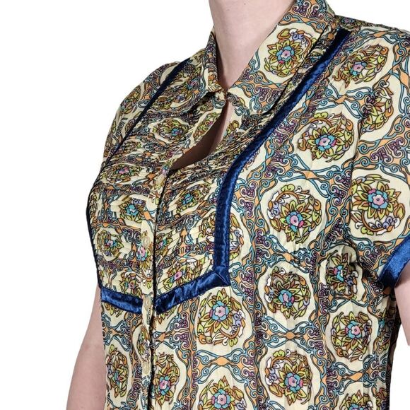 NY Collection Womens Neo Psychedelia Shirt Button Up Short Sleeve Poly Kashmir - Picture 5 of 8